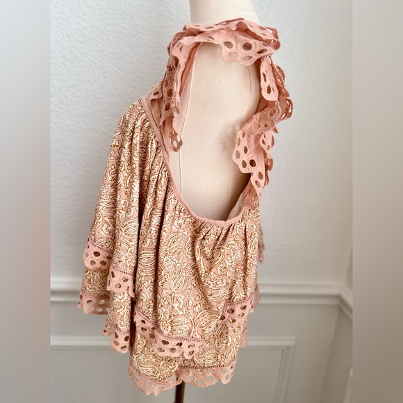 ANTHROPOLOGIE Let Me Be Layered Ruffle Peach Eyelet Swing Top Feminine Blouse - Picture 7 of 16